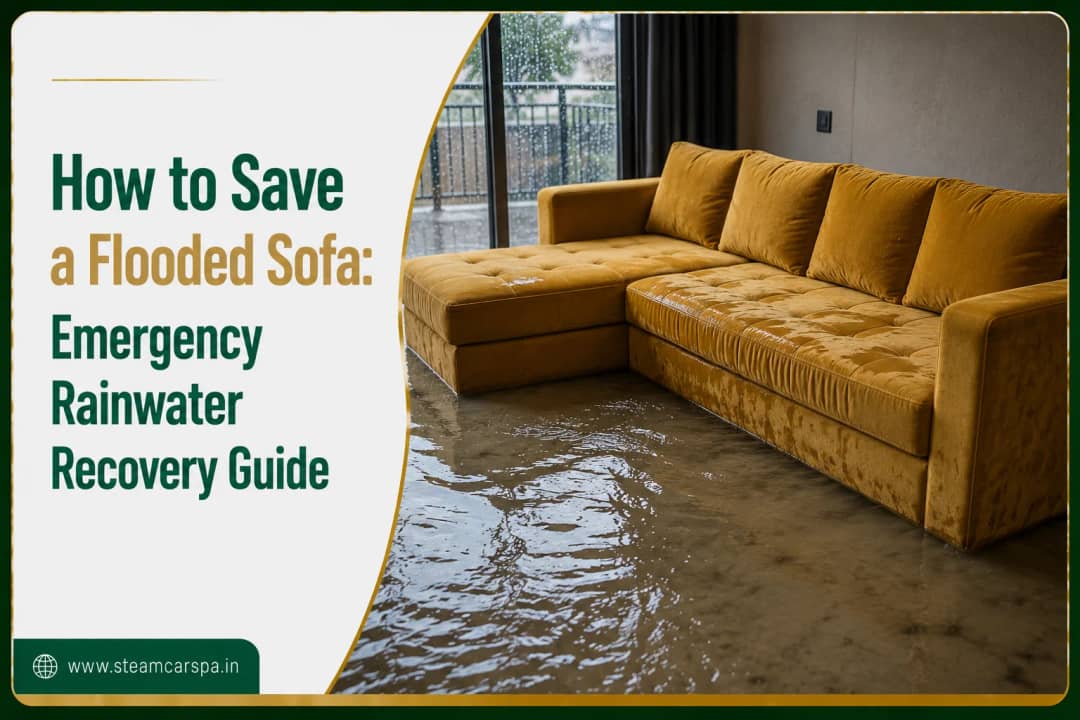📷 Step 1 Guide (AI Illustrative Diagram): Emergency sofa water extraction and blotting guide