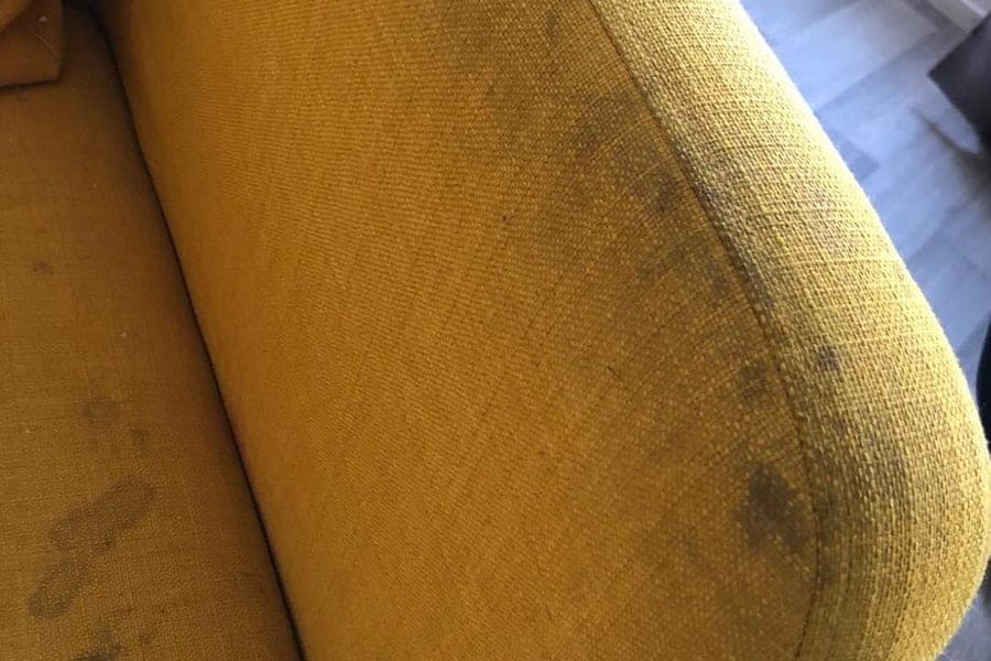 Fabric sofa before professional deep cleaning in Silvassa