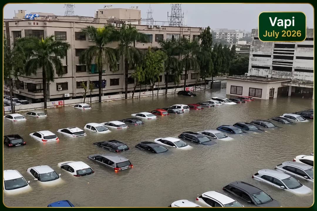 Real flood waterlogging on main commercial street in Silvassa near Damanganga river