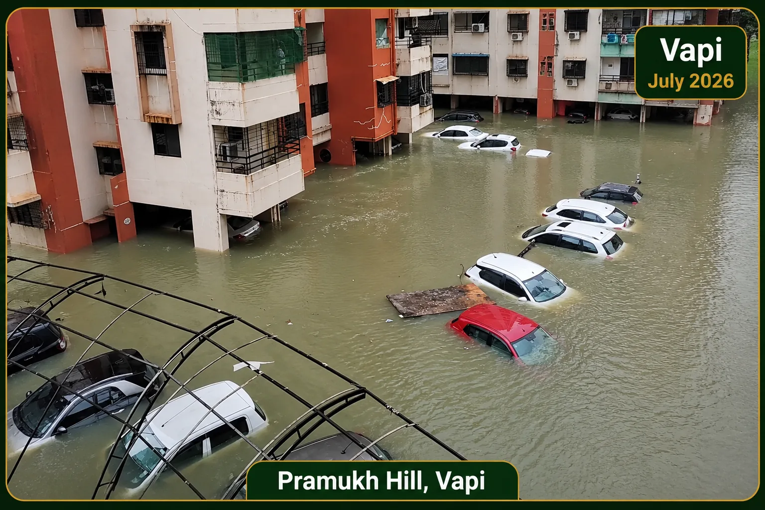 Flooded streets near Damanganga river in Silvassa and Vapi
