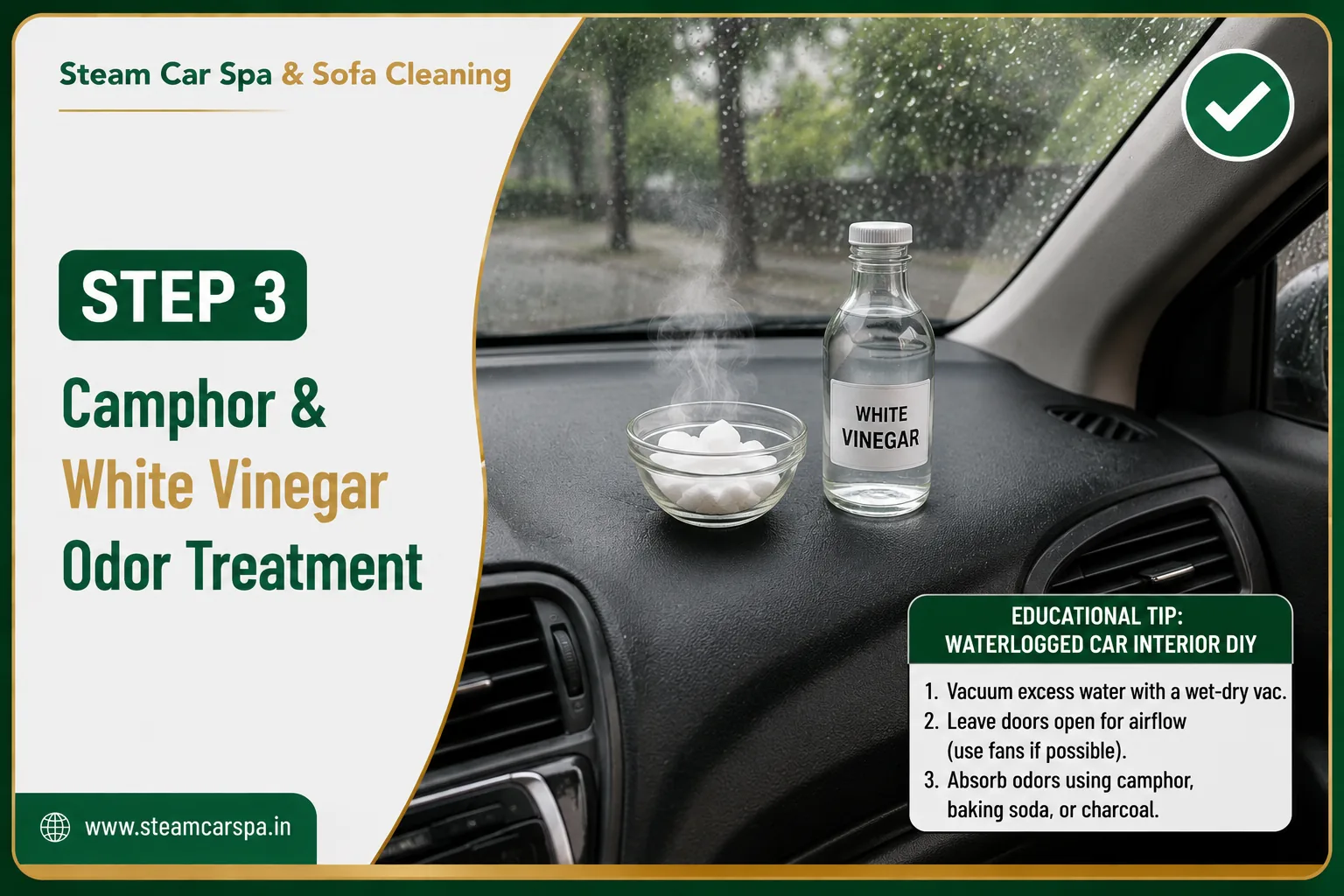 Car Step 3 DIY Guide: Crushed camphor bowl on car dashboard for odor absorption
