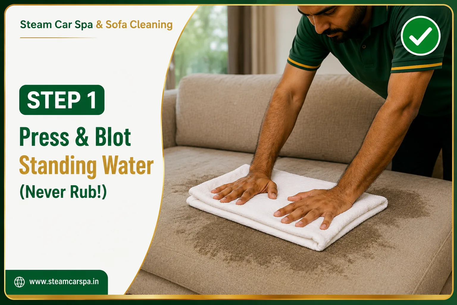 Step 1 DIY Guide: Pressing out water from wet sofa with cotton towel