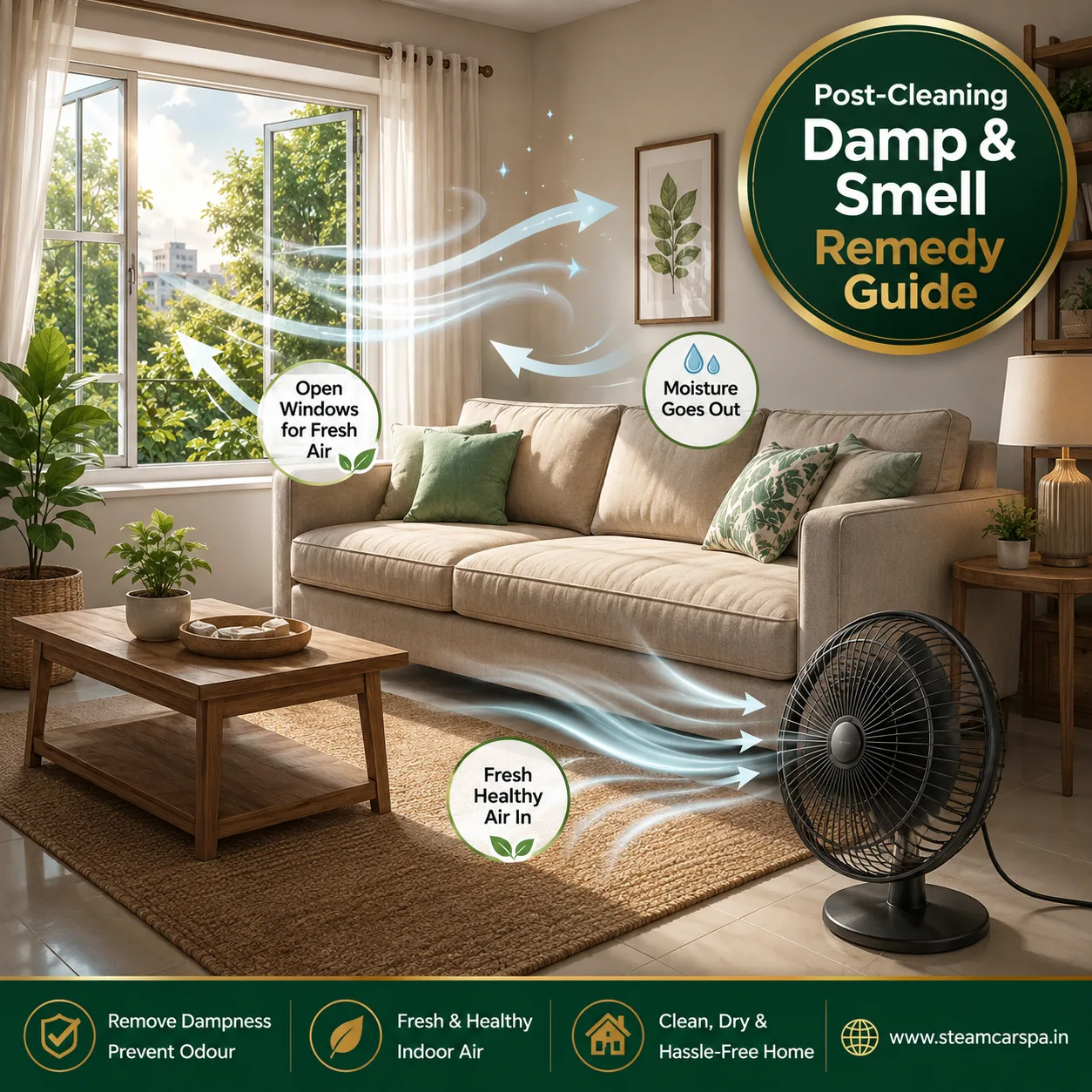 📷 (AI Illustrative Diagram): Ghar par kya karein DIY Fix - Ventilating damp sofa & mattress in Silvassa Vapi