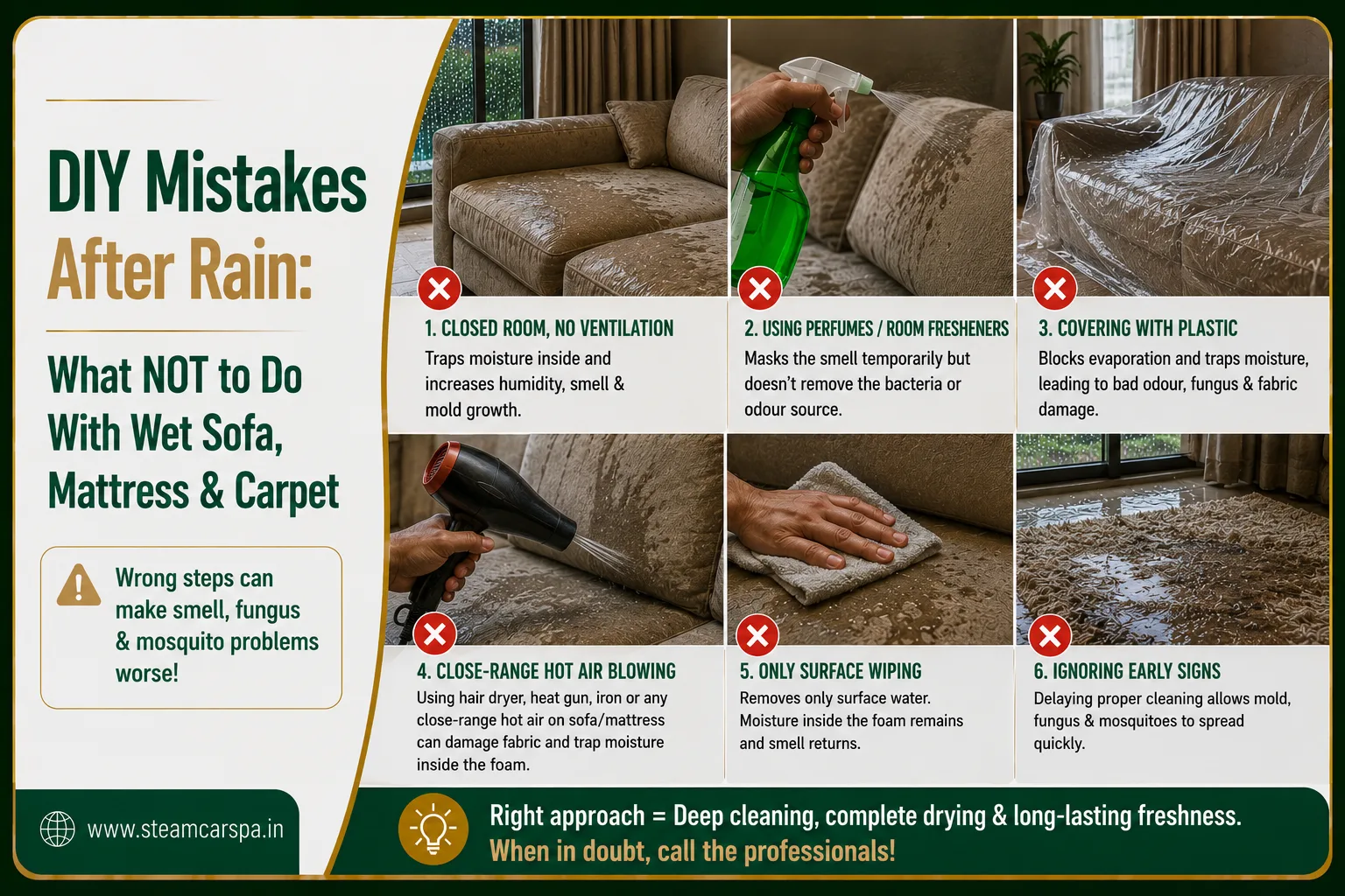 📷 (AI Illustrative Diagram): Cutaway view of trapped interior moisture sofa foam Silvassa Vapi